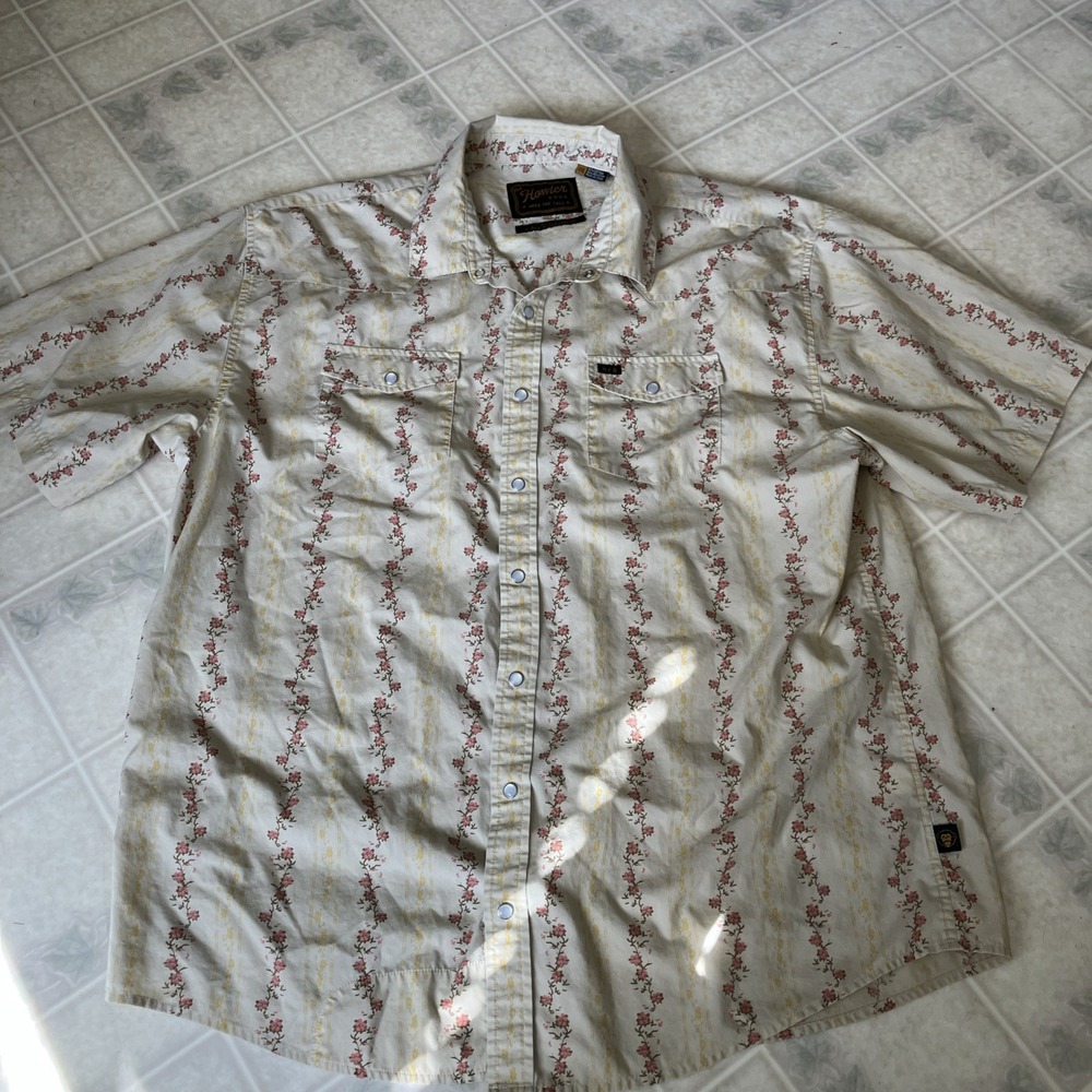 Howler Brothers H Bar B Short Sleeve Pearl Snap Western Floral Shirt XXL Tan